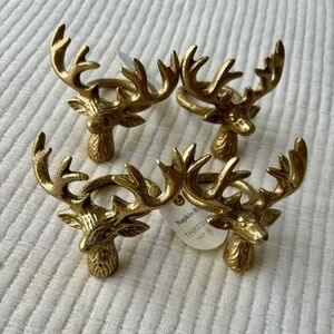Threshold Deer Napkin Rings Set of Four Gold Tone Metal NWT